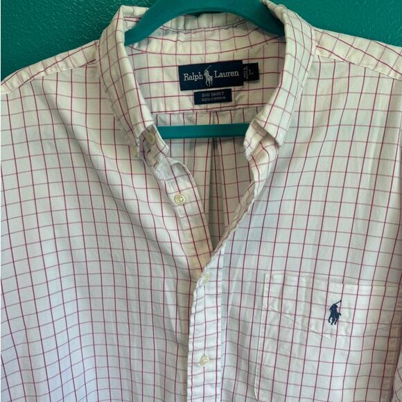 Ralph Lauren Pink Grid Big Shirt 100% Cotton Button Up Shirt Men's Large - Picture 5 of 10